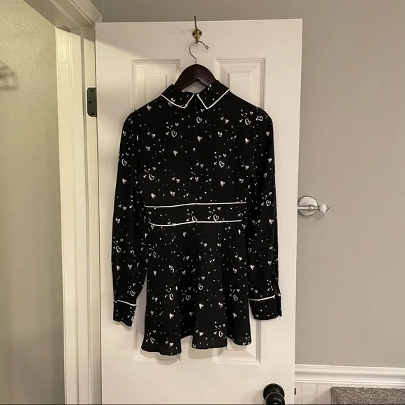 Parker Kaylin Black Heart Print Long Sleeve Dress 00 - Picture 6 of 9